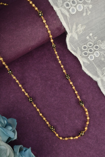 Gold-Plated Black Beaded Long Mala for Women