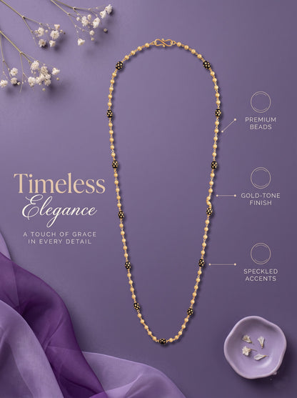 Gold-Plated Black Beaded Long Mala for Women