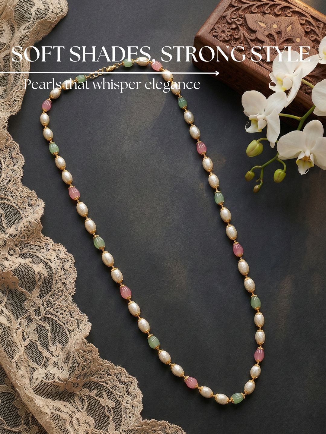 Meira Jewellery Pearl Beaded Necklace for Women, Pastel Pink Green Beads 24 inch Long Chain Necklace, Pearl Mala Necklace for Ethnic & Western Stylish Jewellery for Festive, Party, Wedding & Daily-02