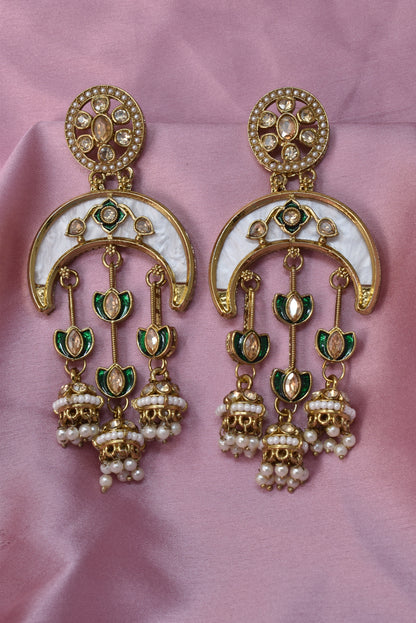 kundan jhumka,meenakari earrings,kahmiri earring,chandbali,chandelier earrings, dome jhumkas,pearl cluster jhumka, long earrings,heavy earrings,big earrings,designer earrings,latest design,new design