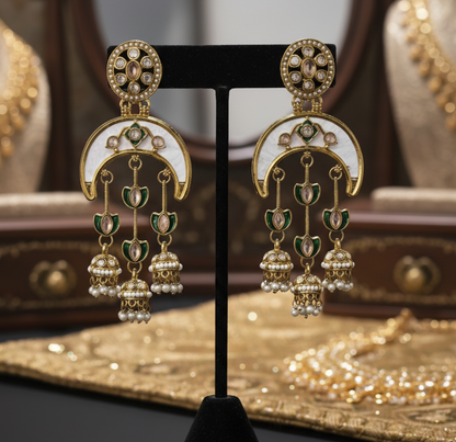 kundan jhumka,meenakari earrings,kahmiri earring,chandbali,chandelier earrings, dome jhumkas,pearl cluster jhumka, long earrings,heavy earrings,big earrings,designer earrings,latest design,new design