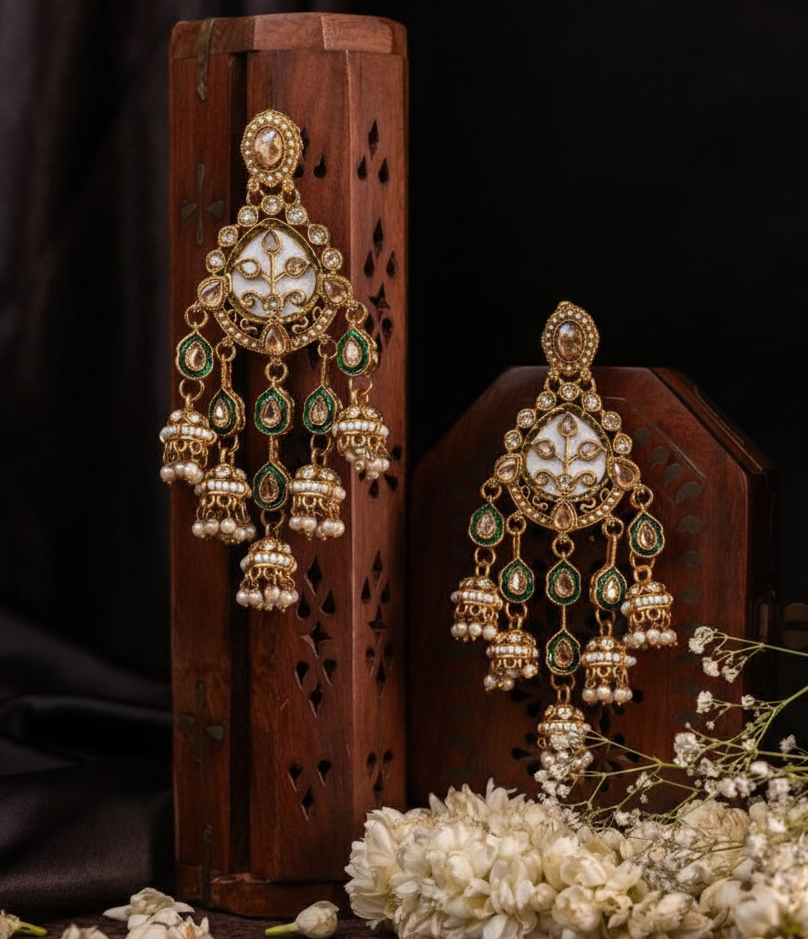 kundan jhumka,meenakari earrings,kahmiri earring,chandbali,chandelier earrings, dome jhumkas,pearl cluster jhumka, long earrings,heavy earrings,big earrings,designer earrings,latest design,new design