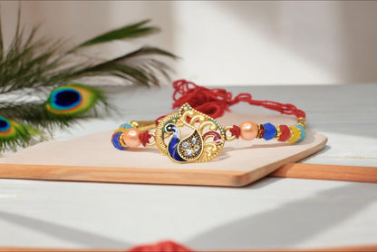 Simple Peacock  Morpaankh AD Kundan Stone Multicolored Blue Meenakari Rakhis  Set of 5 Rakhi   with Pack of Roli Chawal n Card |rakhi for brother|Bhaiya Rakhi | Kids rakhi |Rakhi for kids|Rakhi for Bhaiya