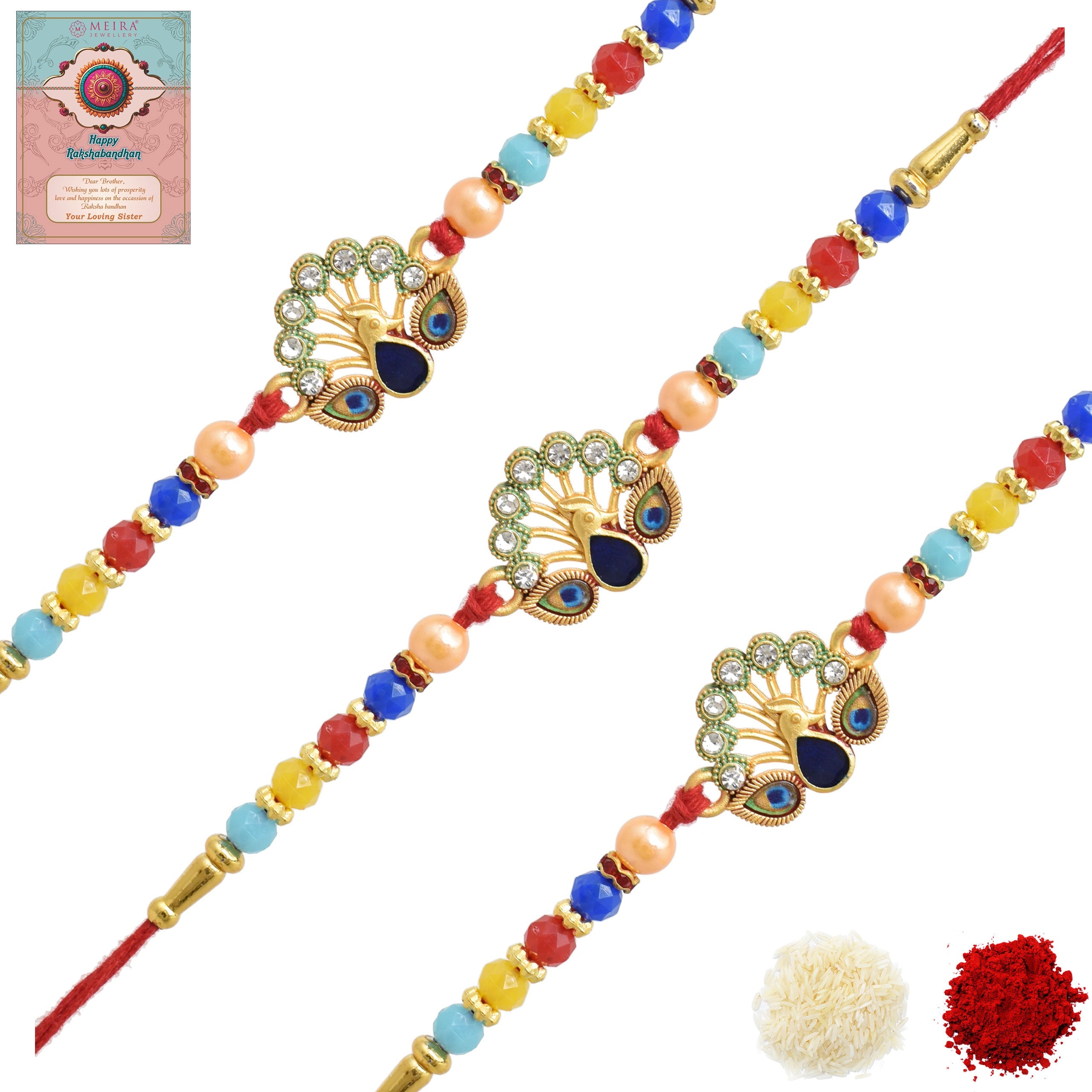 Mor Rakhi Simple n Beautiful Peacock Morpaankh AD Kundan Stone Multicolored ...