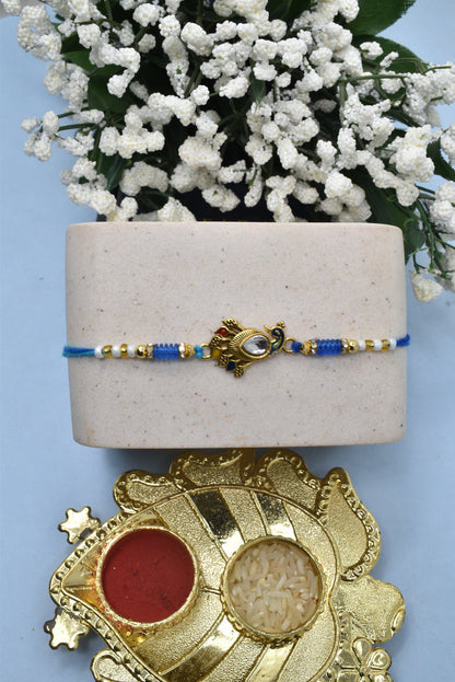 Simple n  Beautiful Peacock Morpaankh Kundan Stone Multicolored  Rakhis Set of 2 Rakhi  Made from Cotton Threds with Pack of Roli Chawal n Rakshabandhan Greetings Card |rakhi for brother|Bhaiya Rakhi | Kids rakhi |Rakhi for kids|Rakhi for Bhaiya