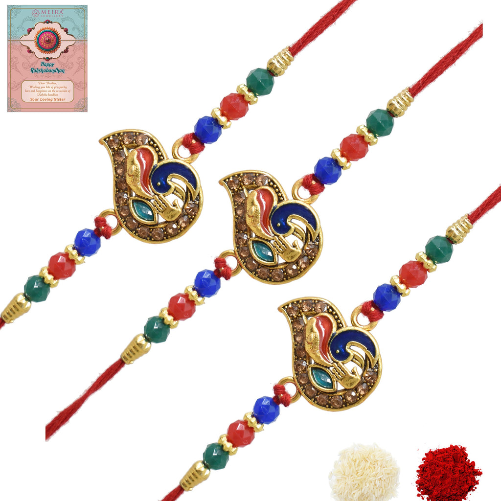 Mor Rakhi Simple n Beautiful Leaf Style Peacock Morpaankh Kundan Stone ...