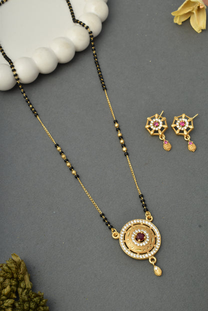 Gold-Toned Stone Studded Mangalsutra with Matching Earrings Combo Set