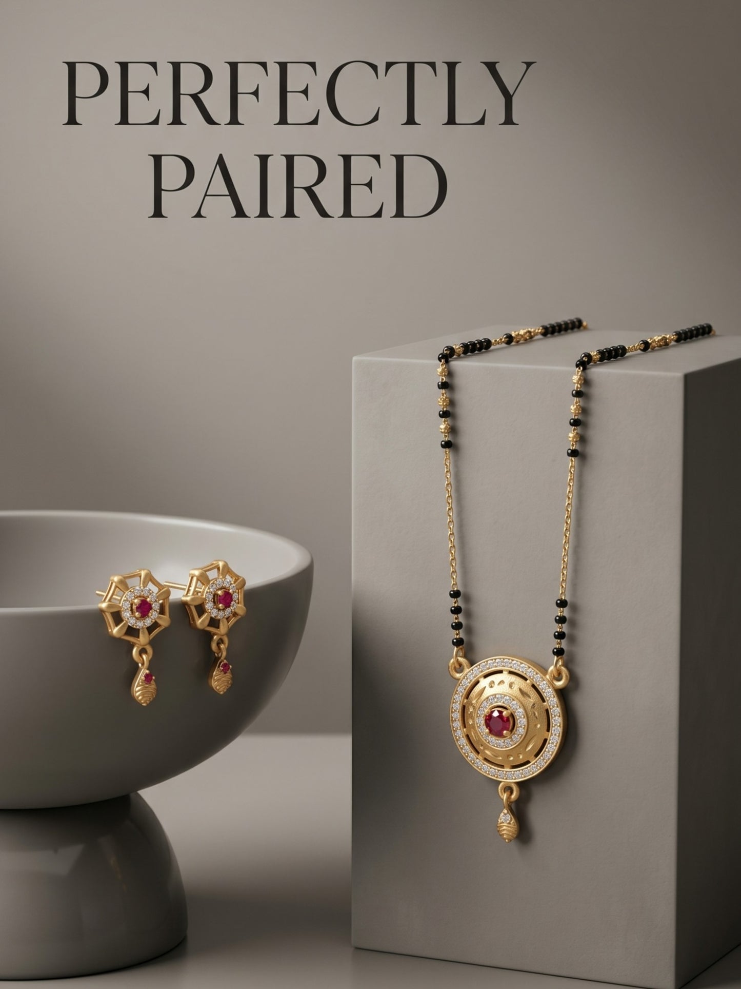 Gold-Toned Stone Studded Mangalsutra with Matching Earrings Combo Set