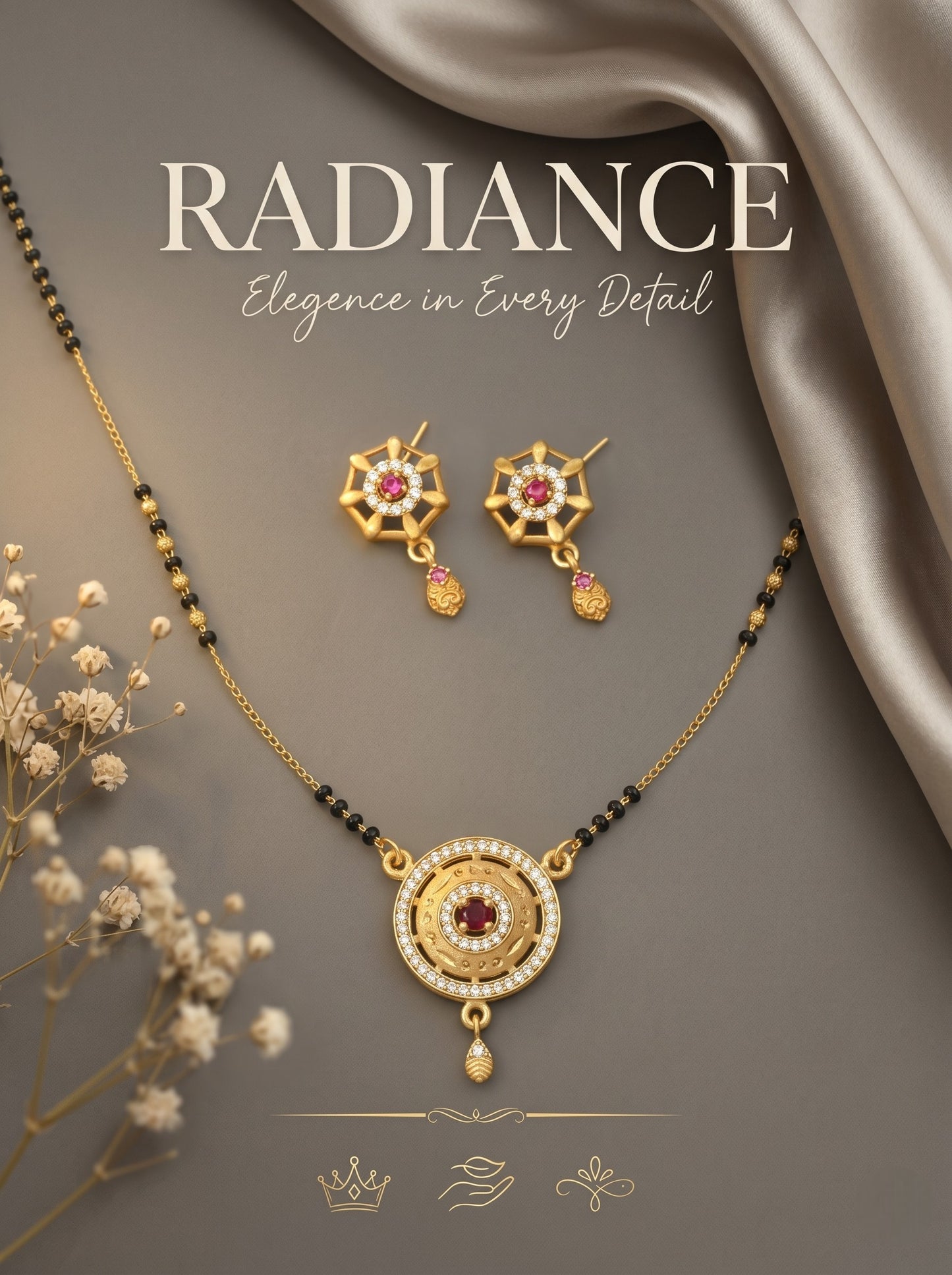 Gold-Toned Stone Studded Mangalsutra with Matching Earrings Combo Set