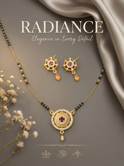 Gold-Toned Stone Studded Mangalsutra with Matching Earrings Combo Set