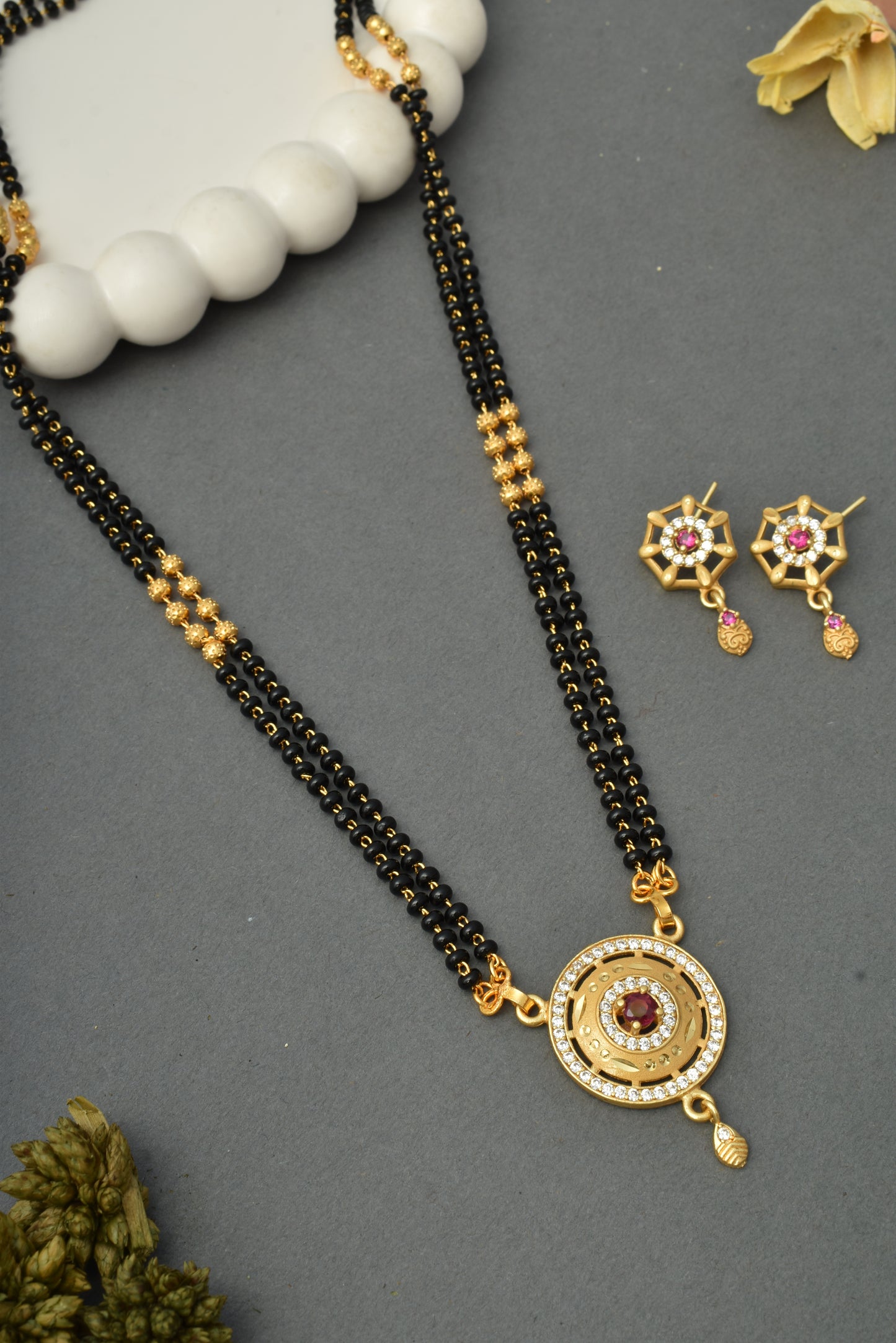 Gold-Toned Stone Studded Mangalsutra with Matching Earrings Combo Set