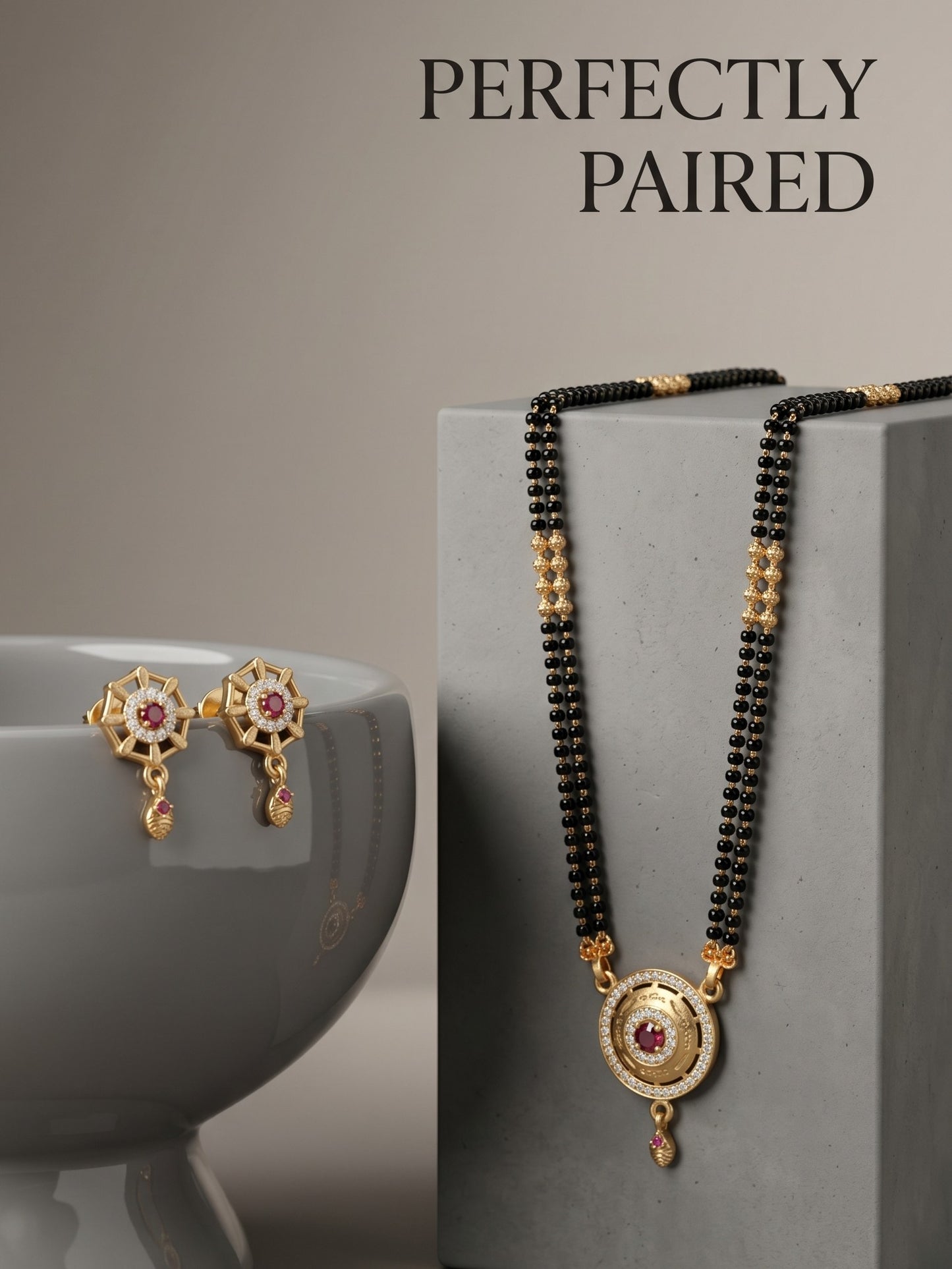 Gold-Toned Stone Studded Mangalsutra with Matching Earrings Combo Set