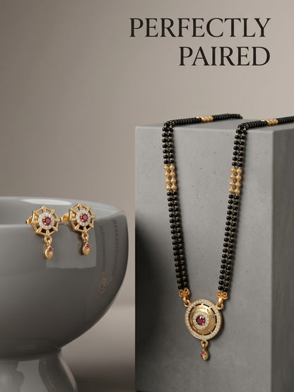 Gold-Toned Stone Studded Mangalsutra with Matching Earrings Combo Set