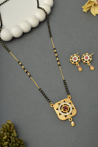 Gold-Toned Stone Studded Mangalsutra with Matching Earrings Combo Set