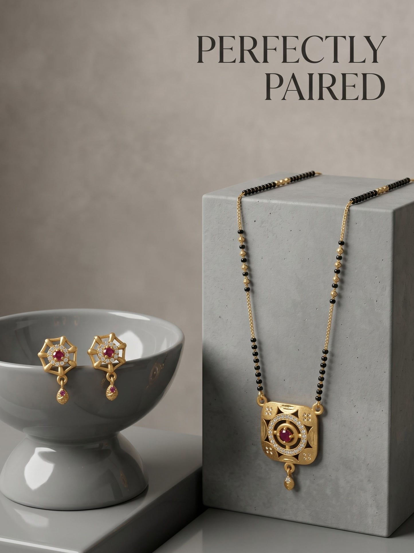 Gold-Toned Stone Studded Mangalsutra with Matching Earrings Combo Set
