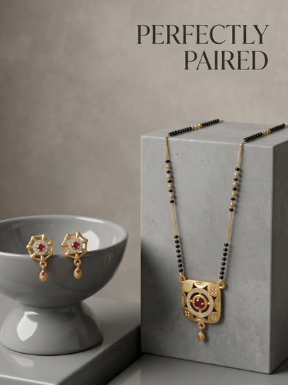 Gold-Toned Stone Studded Mangalsutra with Matching Earrings Combo Set