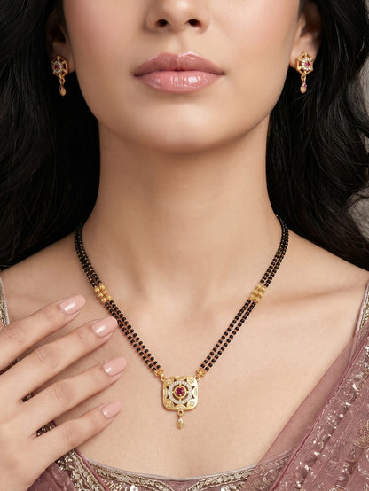 Gold-Toned Stone Studded Mangalsutra with Matching Earrings Combo Set