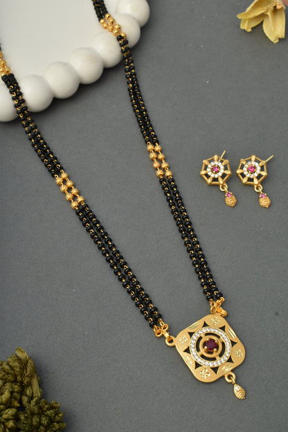 Gold-Toned Stone Studded Mangalsutra with Matching Earrings Combo Set