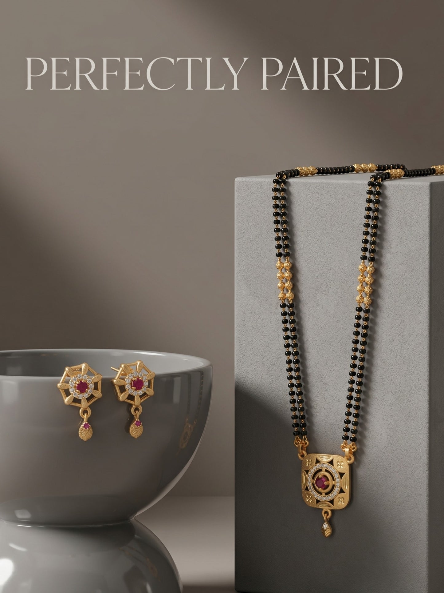 Gold-Toned Stone Studded Mangalsutra with Matching Earrings Combo Set