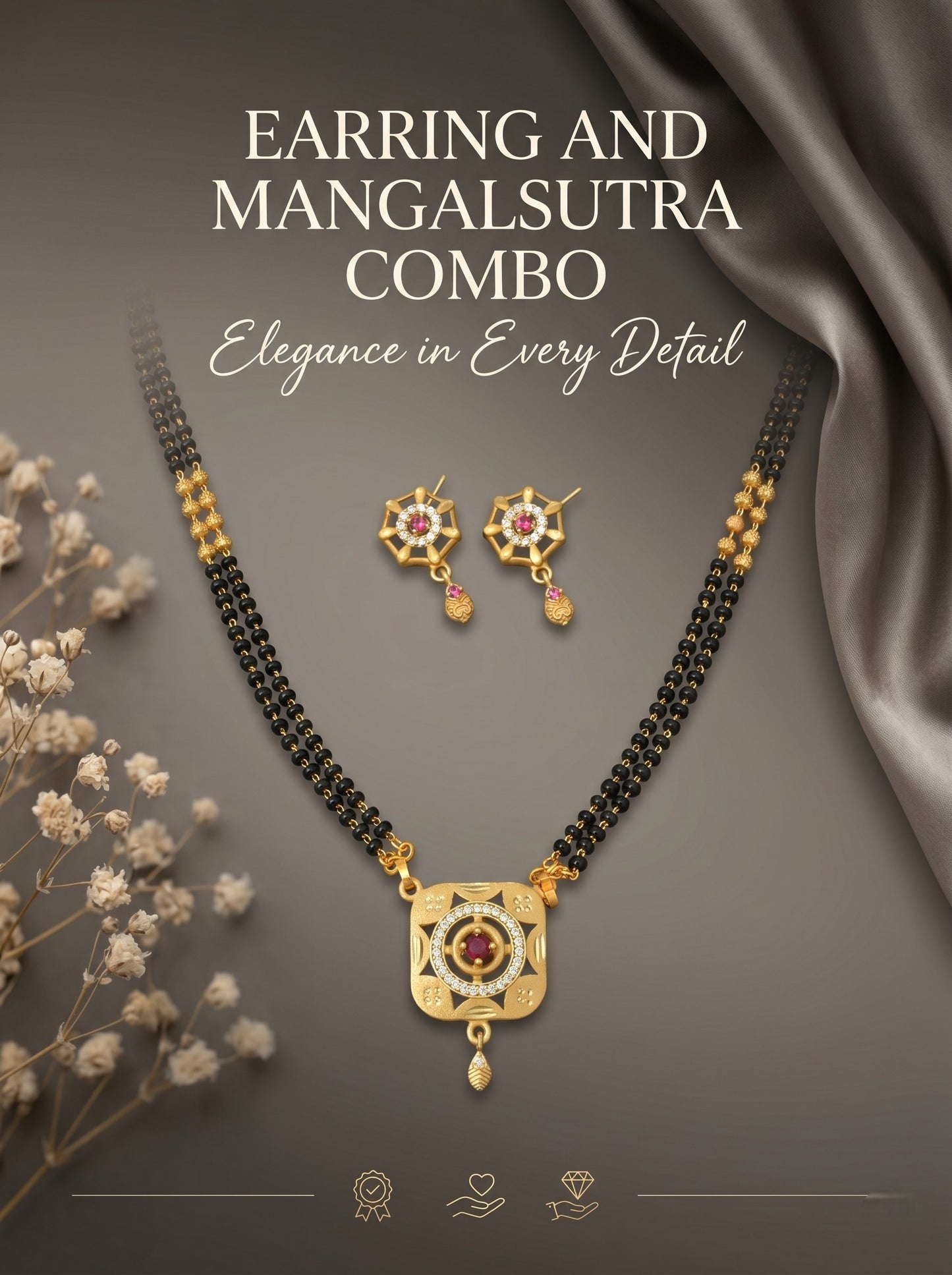Gold-Toned Stone Studded Mangalsutra with Matching Earrings Combo Set