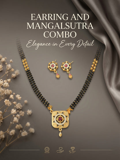 Gold-Toned Stone Studded Mangalsutra with Matching Earrings Combo Set