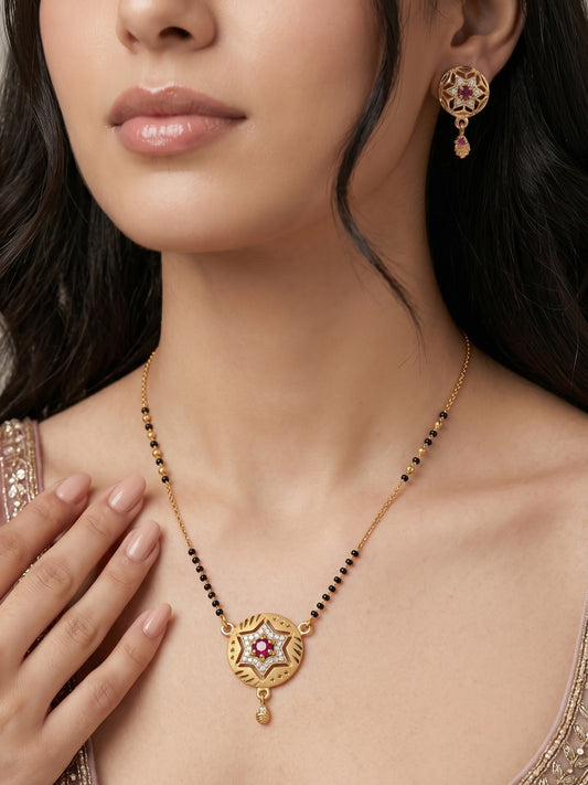 Gold-Toned Stone Studded Mangalsutra with Matching Earrings Combo Set