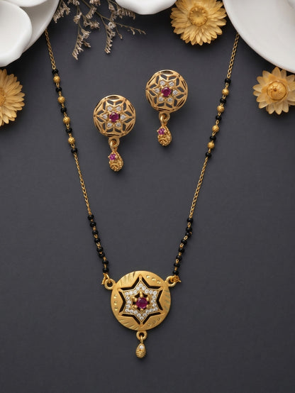 Gold-Toned Stone Studded Mangalsutra with Matching Earrings Combo Set