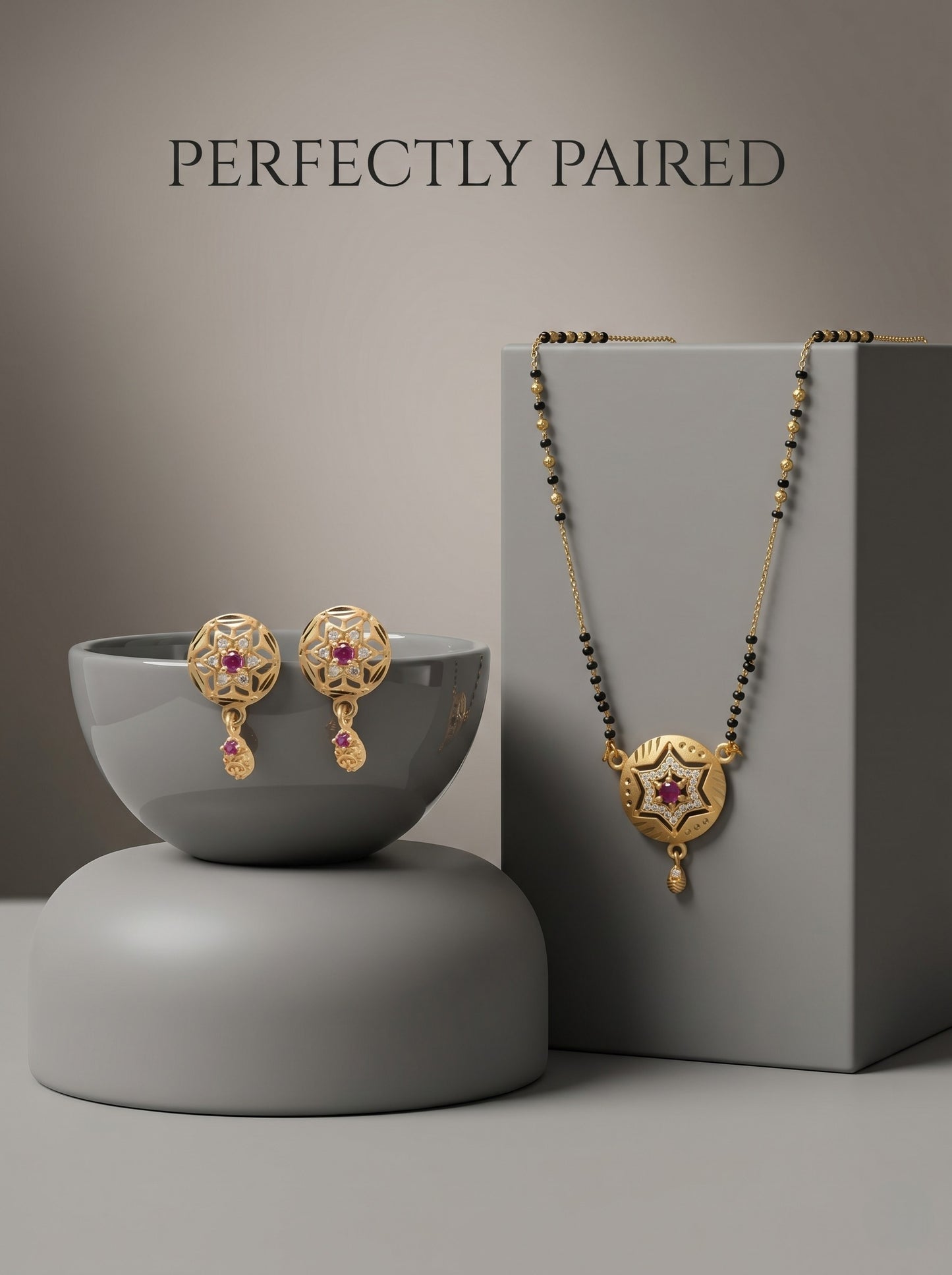 Gold-Toned Stone Studded Mangalsutra with Matching Earrings Combo Set
