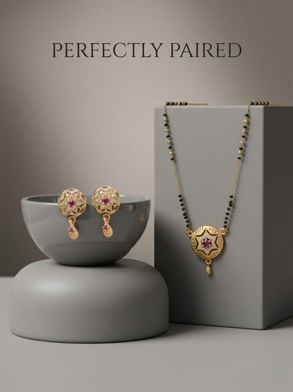 Gold-Toned Stone Studded Mangalsutra with Matching Earrings Combo Set