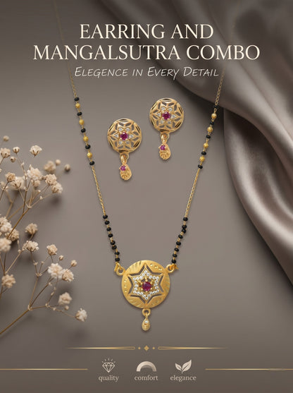 Gold-Toned Stone Studded Mangalsutra with Matching Earrings Combo Set