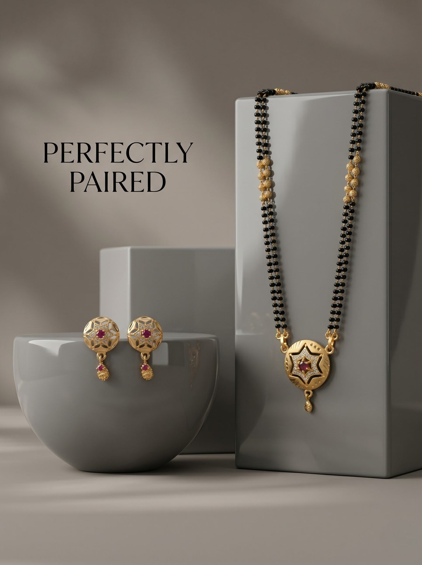 Gold-Toned Stone Studded Mangalsutra with Matching Earrings Combo Set