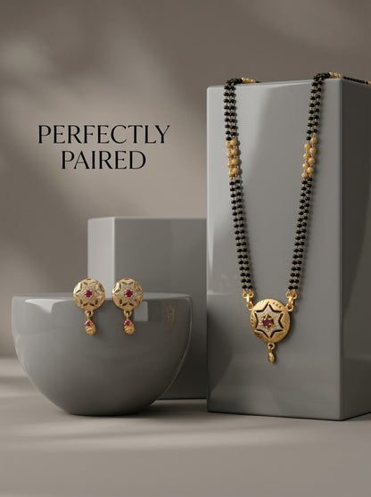 Gold-Toned Stone Studded Mangalsutra with Matching Earrings Combo Set