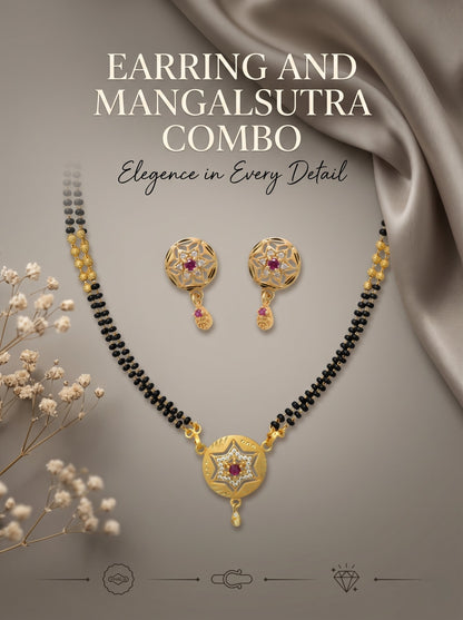Gold-Toned Stone Studded Mangalsutra with Matching Earrings Combo Set