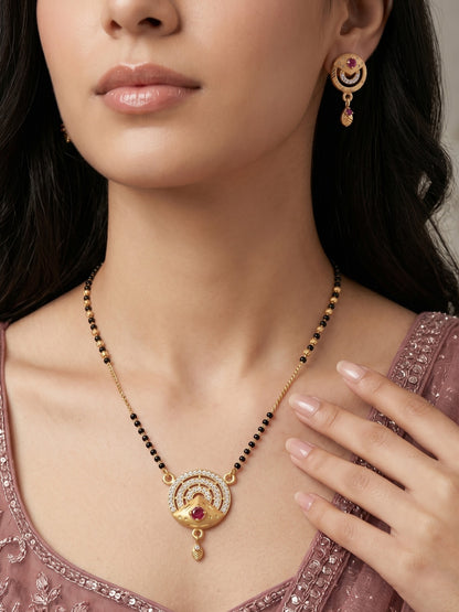 Gold-Toned Stone Studded Mangalsutra with Matching Earrings Combo Set
