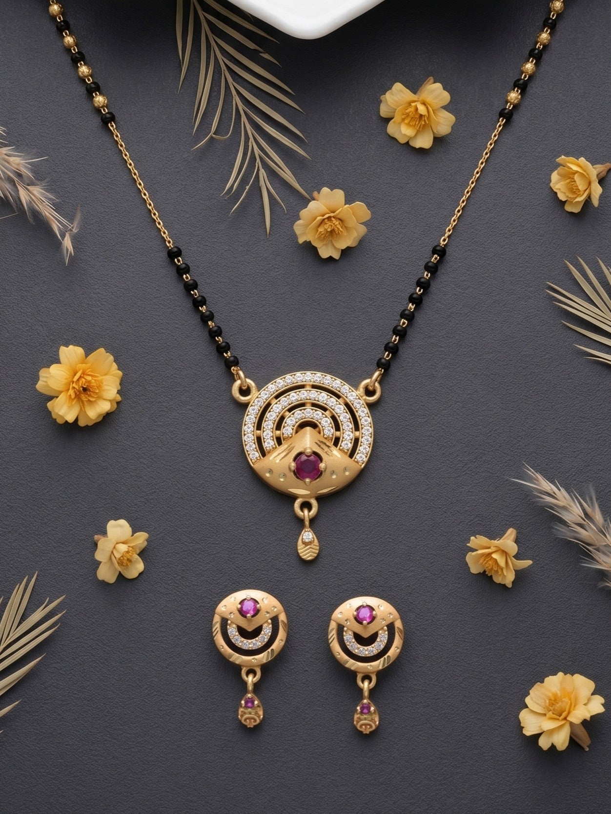 Gold-Toned Stone Studded Mangalsutra with Matching Earrings Combo Set