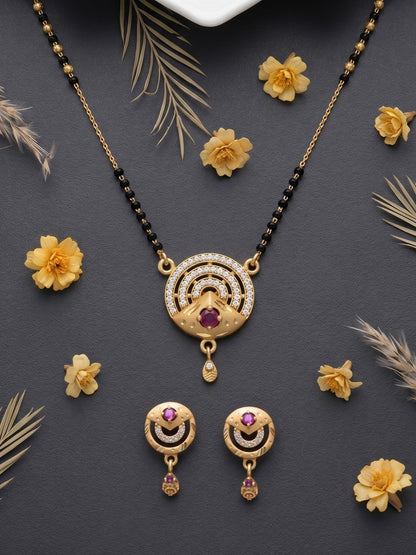 Gold-Toned Stone Studded Mangalsutra with Matching Earrings Combo Set