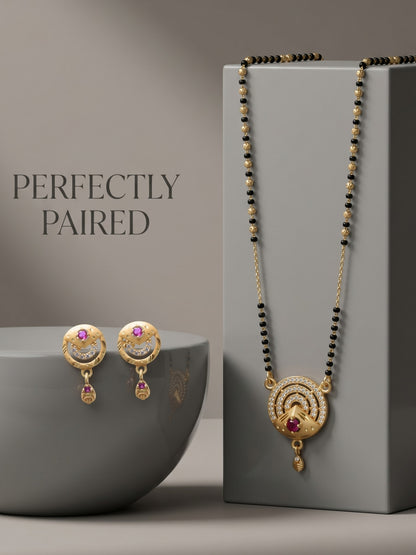 Gold-Toned Stone Studded Mangalsutra with Matching Earrings Combo Set