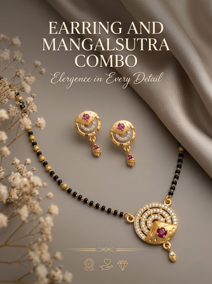 Gold-Toned Stone Studded Mangalsutra with Matching Earrings Combo Set