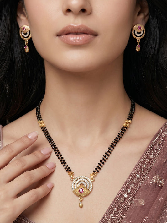 Gold-Toned Stone Studded Mangalsutra with Matching Earrings Combo Set