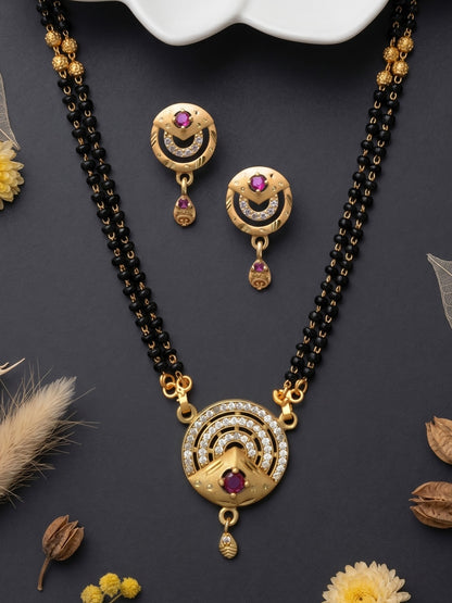 Gold-Toned Stone Studded Mangalsutra with Matching Earrings Combo Set
