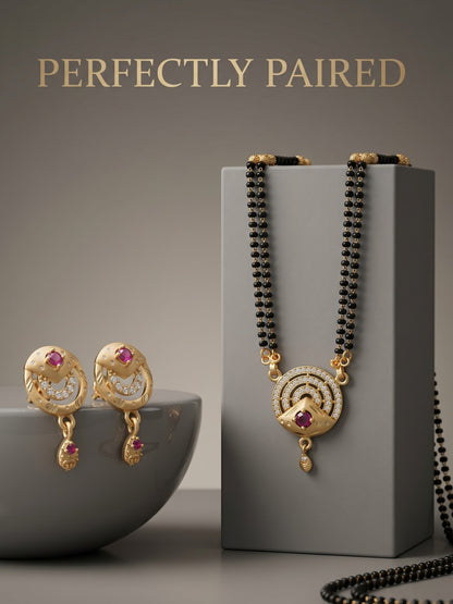 Gold-Toned Stone Studded Mangalsutra with Matching Earrings Combo Set
