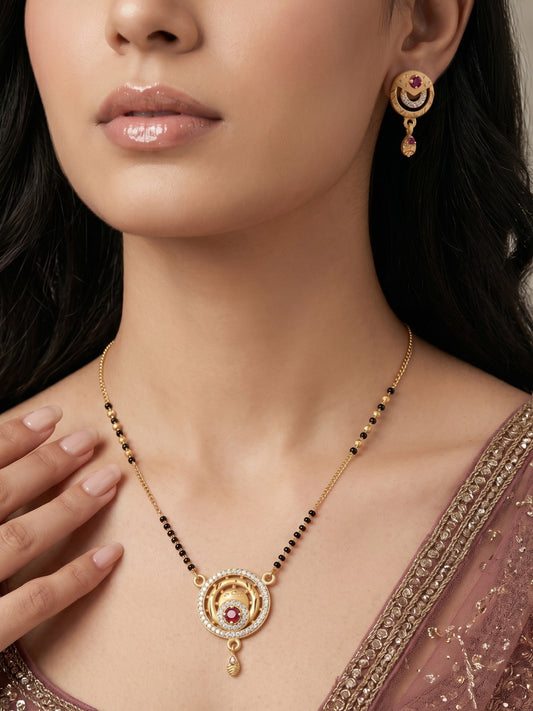 Gold-Toned Stone Studded Mangalsutra with Matching Earrings Combo Set