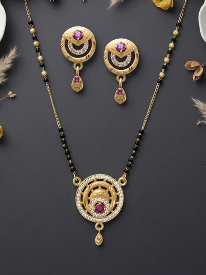 Gold-Toned Stone Studded Mangalsutra with Matching Earrings Combo Set