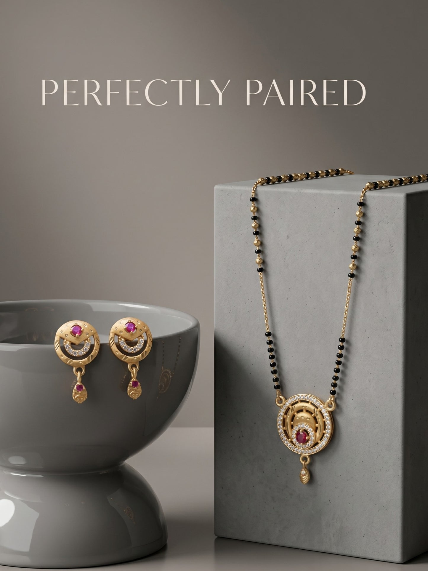 Gold-Toned Stone Studded Mangalsutra with Matching Earrings Combo Set