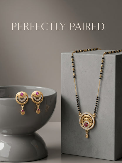 Gold-Toned Stone Studded Mangalsutra with Matching Earrings Combo Set