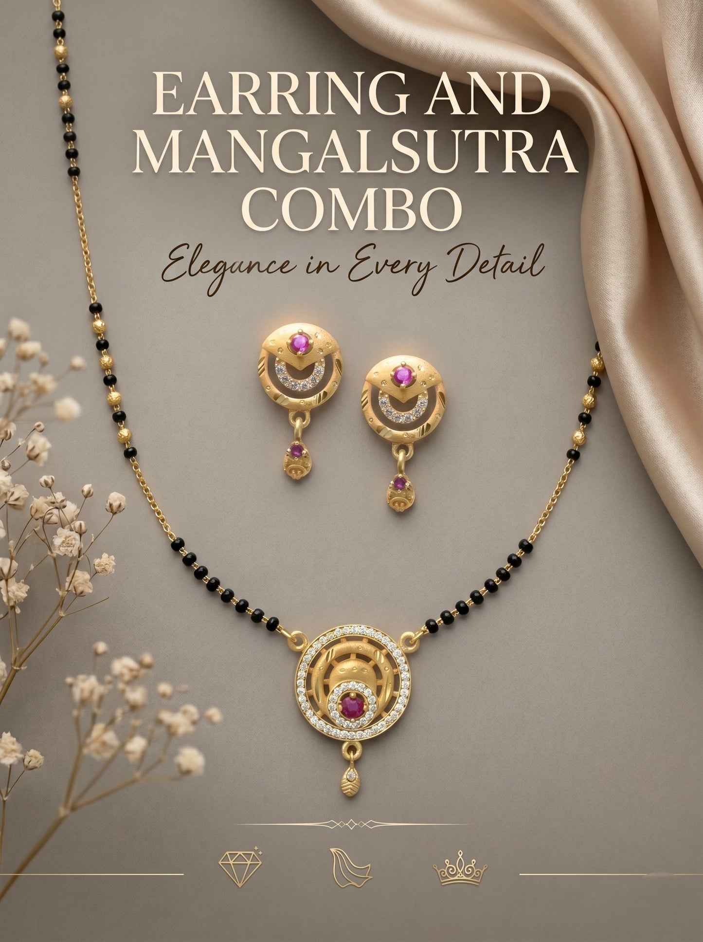 Gold-Toned Stone Studded Mangalsutra with Matching Earrings Combo Set