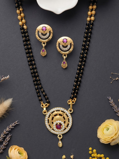 Gold-Toned Stone Studded Mangalsutra with Matching Earrings Combo Set