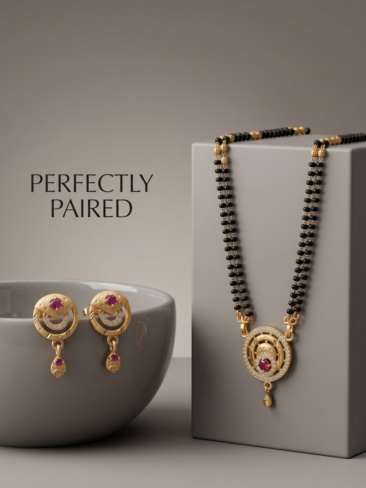 Gold-Toned Stone Studded Mangalsutra with Matching Earrings Combo Set