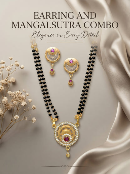 Gold-Toned Stone Studded Mangalsutra with Matching Earrings Combo Set