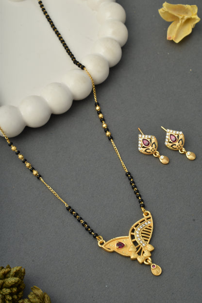 Gold-Toned Stone Studded Mangalsutra with Matching Earrings Combo Set
